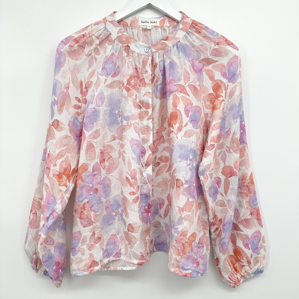 Bella Dahl‎ Top Shirt Medium 100% Linen Watercolor Coastal Beachy Soft Girl Boho